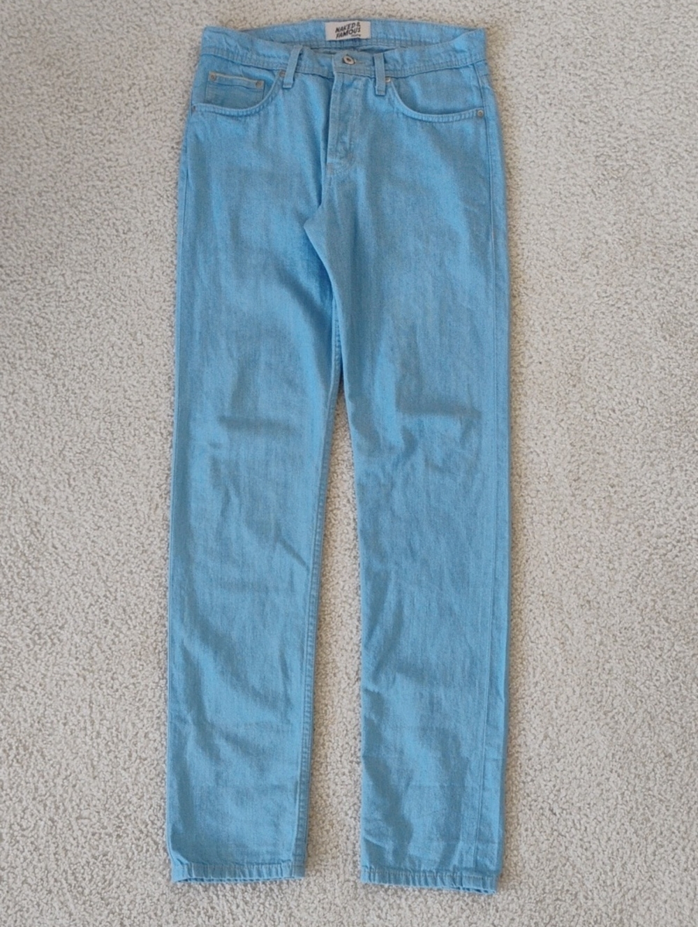 Naked & Famous Weird Guy Sky High Selvedge Pale Blue Cotton Hemp Jeans 31x35 - Picture 2 of 16